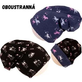 Čepice Dívčí podzimní/jarní čepice Rockino - černo-modrá barva