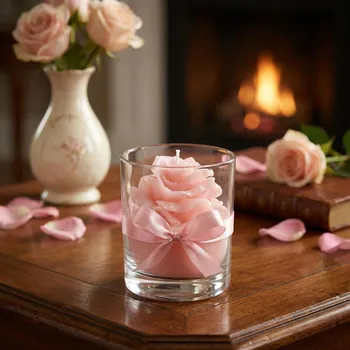 Svíčka Vonná svíčka ve skle ARTMAN RŮŽE 8 × 9,5 cm pudrově růžová