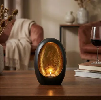 Svícen Svícen na čajové svíčky MONDEX 7 × 13 cm černo-zlatý