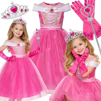 Karnevalový kostým KOSTÝM AURORY ŠATY AURORA ŠÍPKOVÁ RŮŽENKA KARNEVAL 140 146