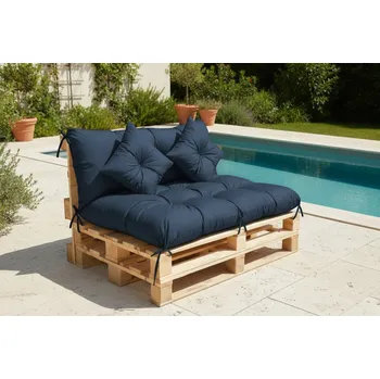 Polštář Polstr CARLOS SET color 04 tmavě modrá, sedák 120x80 cm, opěrka 120x40 cm, 2x polštáře 30x30 cm, paletové prošívané sezení Mybesthome