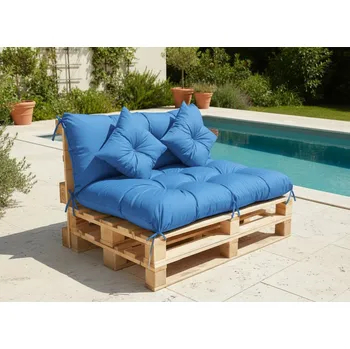 Polštář Polstr CARLOS SET color 39 modrá, sedák 120x80 cm, opěrka 120x40 cm, 2x polštáře 30x30 cm, paletové prošívané sezení Mybesthome