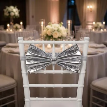 Vánoční dekorace Stuha na židli MONDEX 50 × 34 cm stříbrná