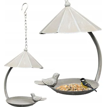 Obraz Závěsné pítko se stříškou a ptáčkem 43 cm béžové zahradní dekorace