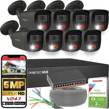 IP kamera Monitorovací systém 8 kamer Grafitové IP PoE Switch PoE detekce lidí 5Mpx HDD 2TB