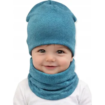 Čepice Souprava ČEPICE + NÁKRČNÍK 74-86 kojenecká souprava 40/44 JARNÍ MELANŽ MOŘSKÁ