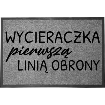 Rohožka ŠEDÁ VSTUPNÍ ROHOŽKA 40X60 KE DVEŘÍM S VTIPEM - PRVNÍ LINIE OBRANY