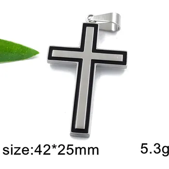 Přívěsek Křížek s černým obrysem - 42x25mm - ocelový přívěsek