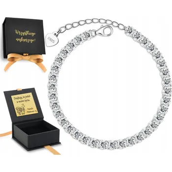 Náramek STŘÍBRNÝ TENISOVÝ NÁRAMEK S BÍLÝMI ZIRKONY ŠIROKÝ 925 GRAVÍROVÁNÍ