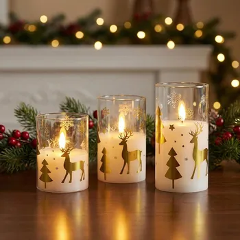 Svíčka LED svíčka s vánočním vzorem MONDEX NIKOLAO 7,5 × 7,5 × 12,5 cm bílá