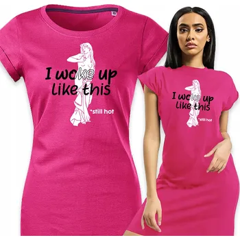 Dámské pyžamo Dámské pyžamo fuchsiové Košile Noční pohodlné módní I WOKE UP LIKE THIS - M