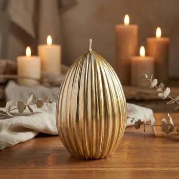 Velikonoční dekorace Svíčka vejce vroubkované ARTMAN 6,5 × 8 cm zlatá