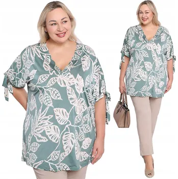 Dámská tunika Zelená tunika s tropickým motivem listů, velikost 46/48