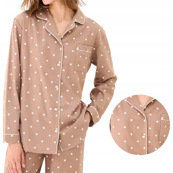 Dámské pyžamo Dámské pyžamo na knoflíky se srdíčka, bavlněný vršek pyžama Naviale L