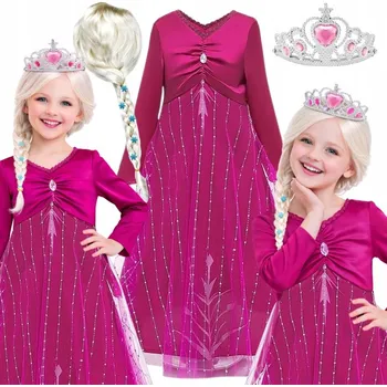 Karnevalový kostým KOSTÝM PŘEVLEK ŠATY ELSA ELZA KOUZELNÁ NOC NA KARNEVALOVÝ PLES 116 122 CM