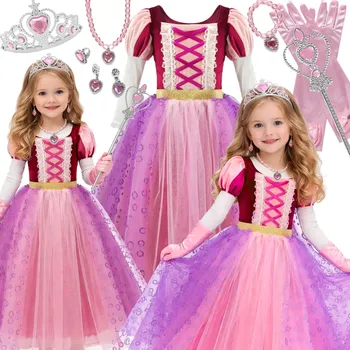 Karnevalový kostým KOSTÝM RAPUNZEL ZAPLETENÍ ŠATY KOSTÝM PRINCEZNA NA PLES 140 146