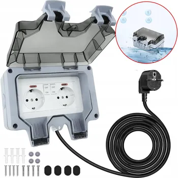 Elektrická zásuvka DVOJITÁ VENKOVNÍ ZAHRADNÍ ZÁSUVKA VODĚODOLNÁ IP66 Z ABS MATERIÁLU 16A