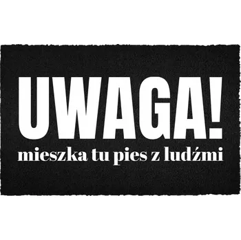 Rohožka KOKOSOVÁ ROHOŽKA ČERNÁ VSTUPNÍ 60X40CM S MOTIVEM PSA A NÁPISEM "S LIDMI"