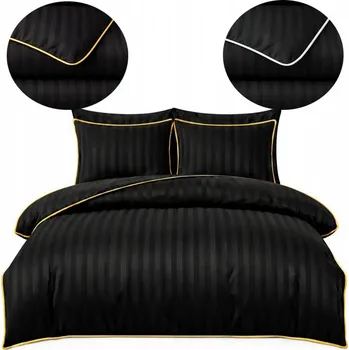 Povlečení Elegantní povlečení damašek hotelové s pruhy, lemovka 160x200 ČERNÁ