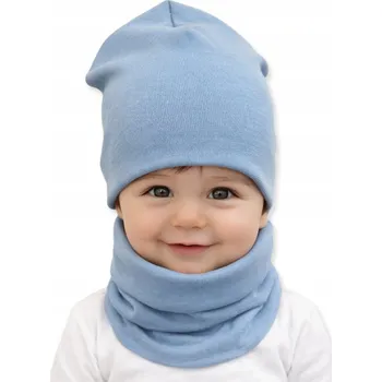Čepice Komplet ČEPICE+NÁKRČNÍK 74-80-86 kojenecký set 40/44 JARNÍ LEDOVÝ