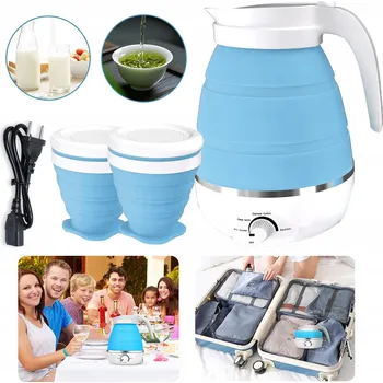 Obraz Mini Skládací Silikonová Rychlovarná Konvice, Přenosná, na Kempování a Cestování