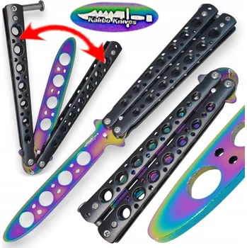 kapesní nůž NŮŽ MOTÝLEK BUTTERFLY TRÉNINKOVÝ TUPÝ, VYVÁŽENÝ, SKLÁDACÍ, černo duhový