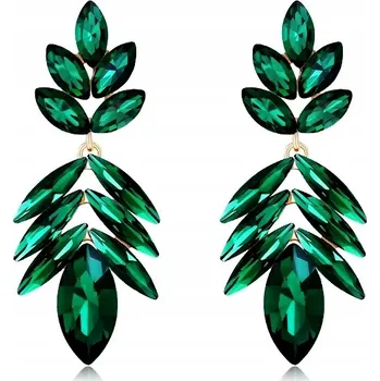 Náušnice Visací zlaté zelené náušnice se zirkony, lesklé, glam