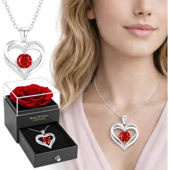 Náhrdelník NASZYJNIK SREBRNY Damski SERCE z CYRKONIAMI Řetízek jako Dárek 45-60 cm