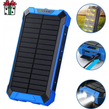 Powerbanka POWERBANK SOLÁRNÍ USB 10000MAH SE 4 KABELY SVÍTILNA MODRÝ PŘENOSNÝ