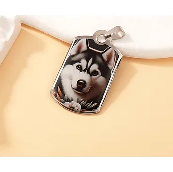 Přívěsek Huski / malamut na destičce - ocelový přívěsek