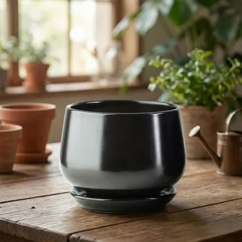 Obal na květináč Obal s podmiskou MONDEX NEVA 13,5 × 15 × 12 cm černý