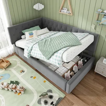 Postel Jednolůžková dřevěná postel Arhatreya 90x200 cm, béžové a šedé odstíny