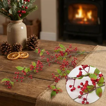 Vánoční dekorace Umělý cesmína větvička MONDEX VIRIDIS 88 cm červená