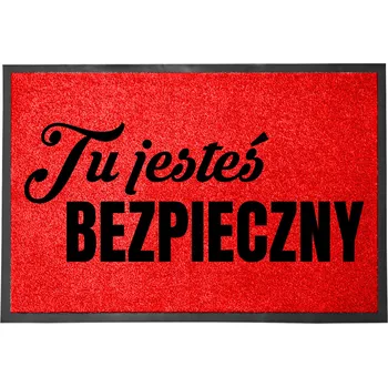 Rohožka ČERVENÁ VSTUPNÍ ROHOŽKA 60X40CM - HUMOR: JSI TU V BEZPEČÍ