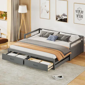 Postel Jednolůžková dřevěná postel Arhatreya 90x200 cm šedá