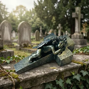 Kříž s figurkou spícího anděla MONDEX 24 cm šedo-stříbrný