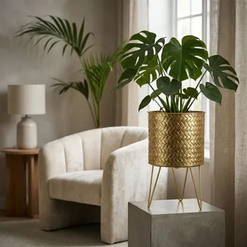 Obal na květináč Obal na stojanu MONDEX SWEN 20 × 20 × 30 cm zlatý