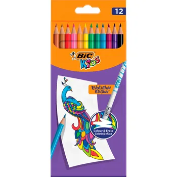 Pastelka Pastelky s gumičkou BIC Kids Evolution Illusion 12 ks, mix barev