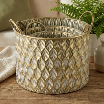 Obal na květináč Obal s uchyty MONDEX MARINA DARK 23 × 17 cm zlatý