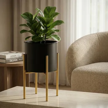 Obal na květináč Obal na stojanu MONDEX SWEN 21 × 21 × 36 cm černo-zlatý