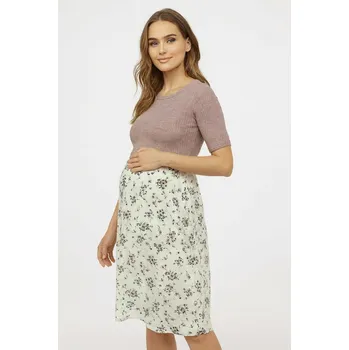 Těhotenské šaty Těhotenské a kojicí šaty Annelies 3v1 – hnědá taupe/bílá s kvítky Velikost: L