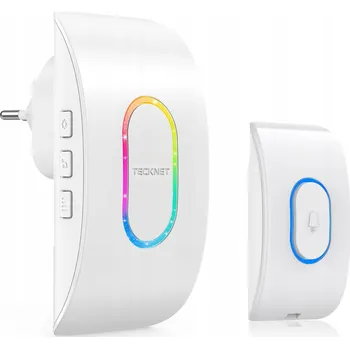 Domovní zvonek TECKNET BEZDRÁTOVÝ ZVONEK IP65 DOSAH 400M 60 MELODIÍ RGB BÍLÝ