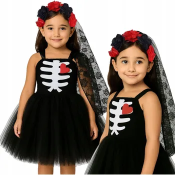 Karnevalový kostým KOSTÝM COCO KOSTLIVKA PŘEVLEK NA HALLOWEEN ŠATY TUTU 110 122 CM