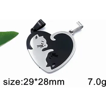 Přívěsek Rozpůlitelné srdce - dvě kočičky - dva ocelové přívěsky v jednom (Rozpůlitelné srdce - dvě kočičky - dva ocelové přívěsky v jednom)