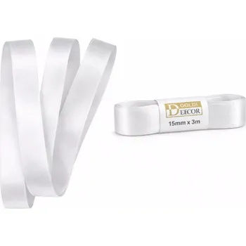 Stuha Stuha saténová bílá - skládaná 15mm x 3m (6,-Kč/m) (Čistě bílá saténová stuha, skládaná ( bez plastové cívky), kvalitní oboustranný satén)