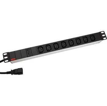 Rozvaděč Roline 19" napájecí panel 1U, 8 × zásuvka C13, vidlice IEC320 C14, hliník, 2 m