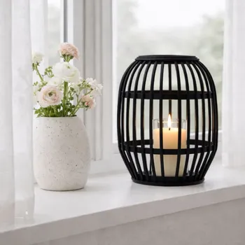 Svícen House Nordic Lucerna Polin z bambusu černá