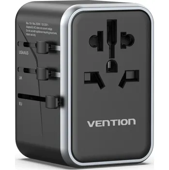 Mobilní telefon Nabíječka do sítě Vention 4-Port USB (C + C + A + A) GaN Universal Travel Adapter (65W/65W/60W/5W) Black