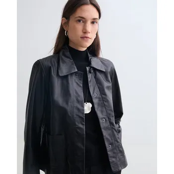 Dámský kabát Bunda Yerse 43673 černá kožená s límečkem Velikost: 34