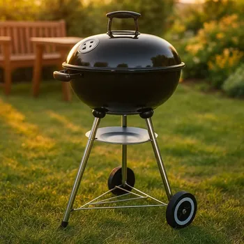 Zahradní gril Kompaktní kulový gril na dřevěné uhlí s teploměrem 54,5 x 44,5 x 81 cm černý